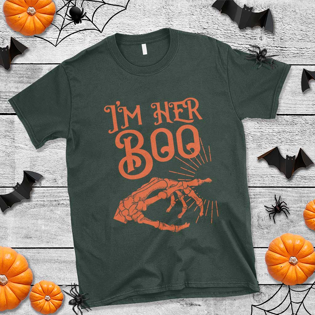 Halloween Couple Matching T Shirt I'm Her Boo Skeleton Hand - Wonder Print Shop