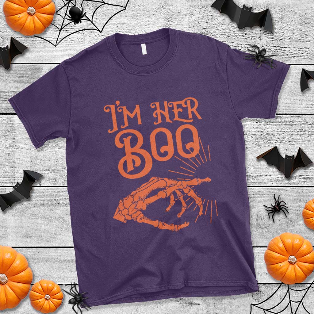Halloween Couple Matching T Shirt I'm Her Boo Skeleton Hand - Wonder Print Shop