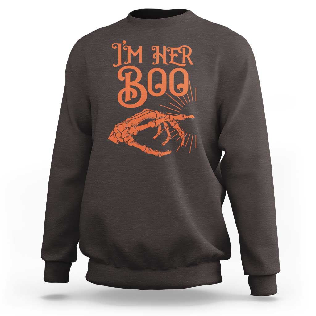 Halloween Couple Matching Sweatshirt I'm Her Boo Skeleton Hand - Wonder Print Shop