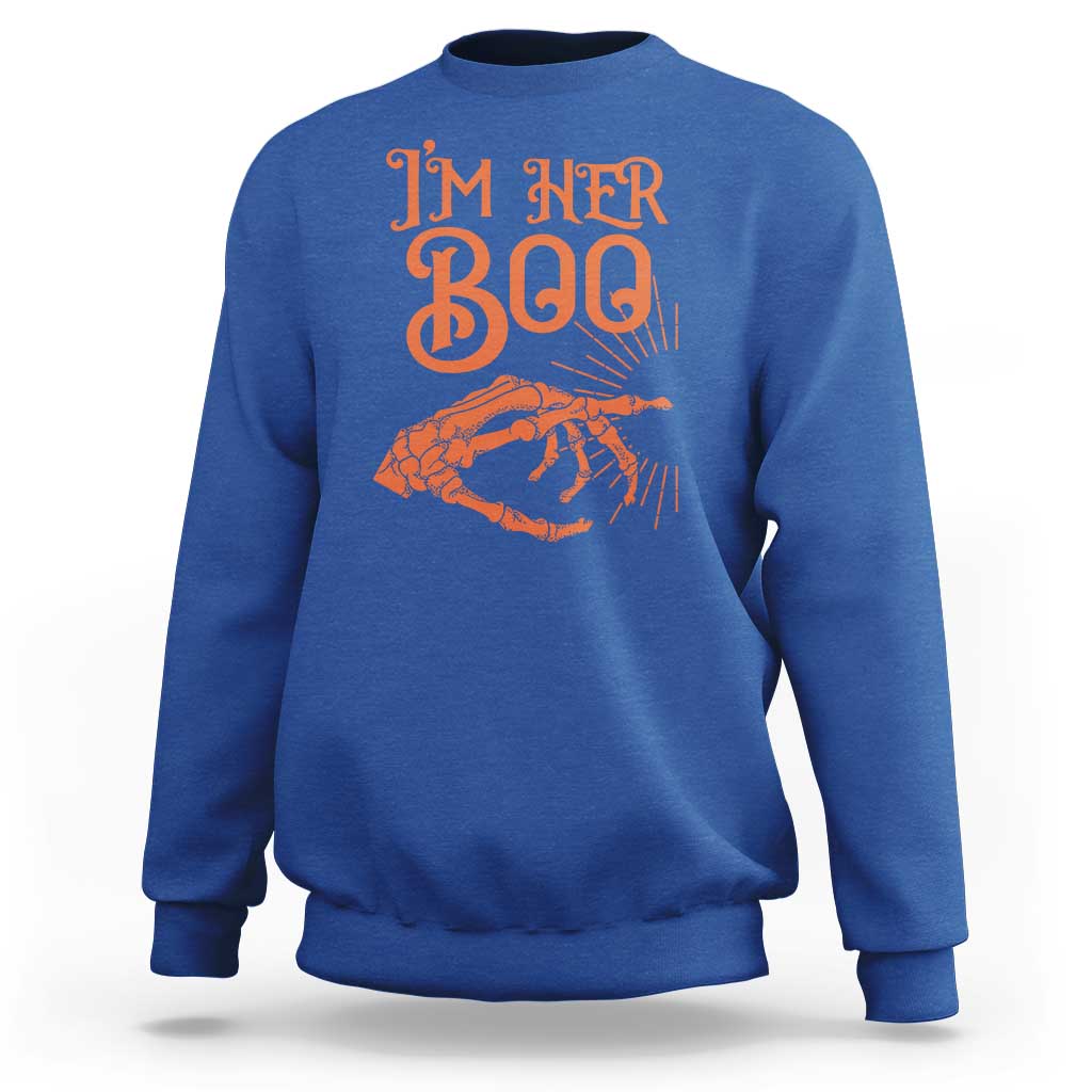 Halloween Couple Matching Sweatshirt I'm Her Boo Skeleton Hand - Wonder Print Shop