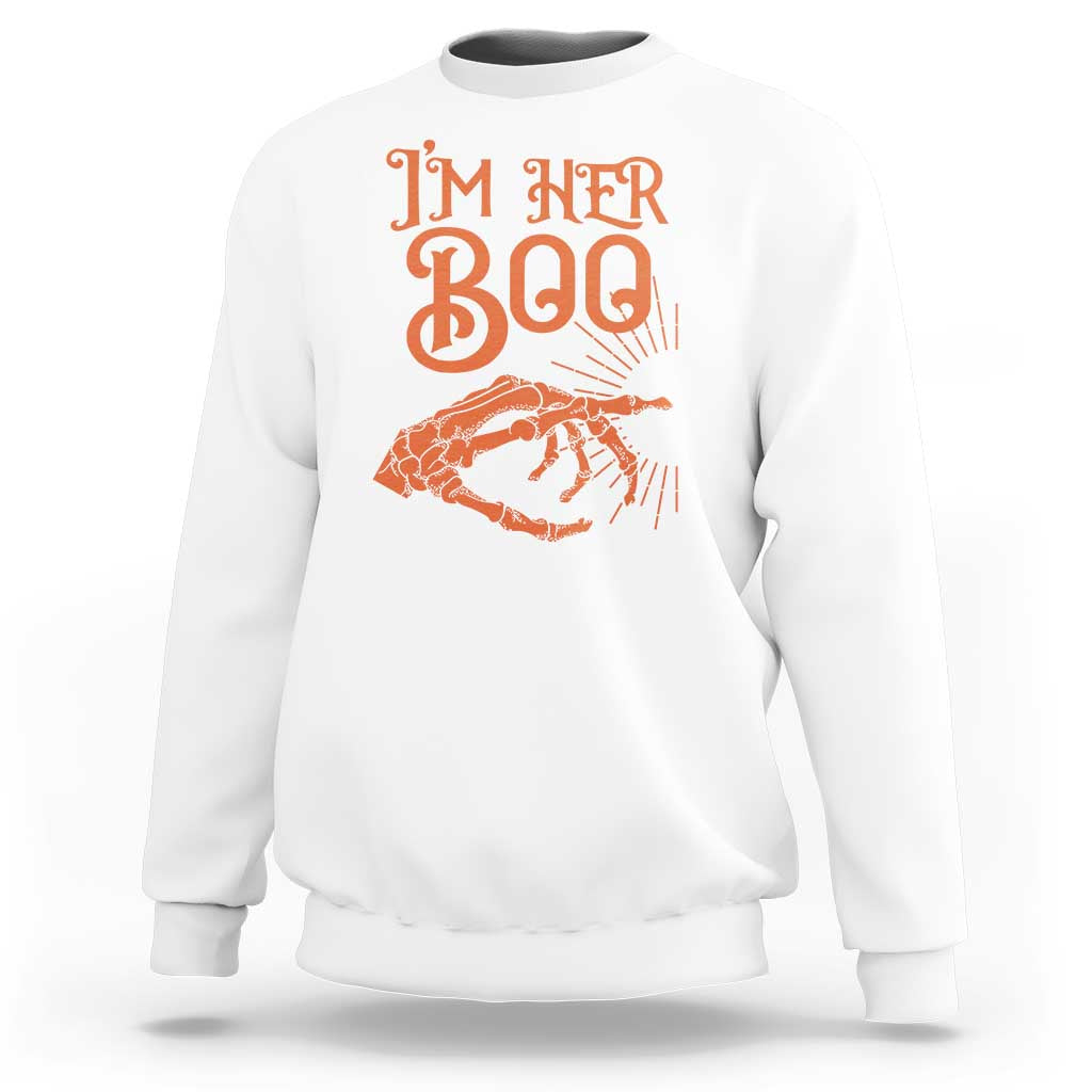 Halloween Couple Matching Sweatshirt I'm Her Boo Skeleton Hand - Wonder Print Shop