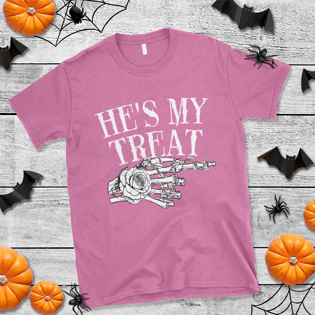 Halloween Couple Matching T Shirt He's My Treat Skeleton Hand - Wonder Print Shop