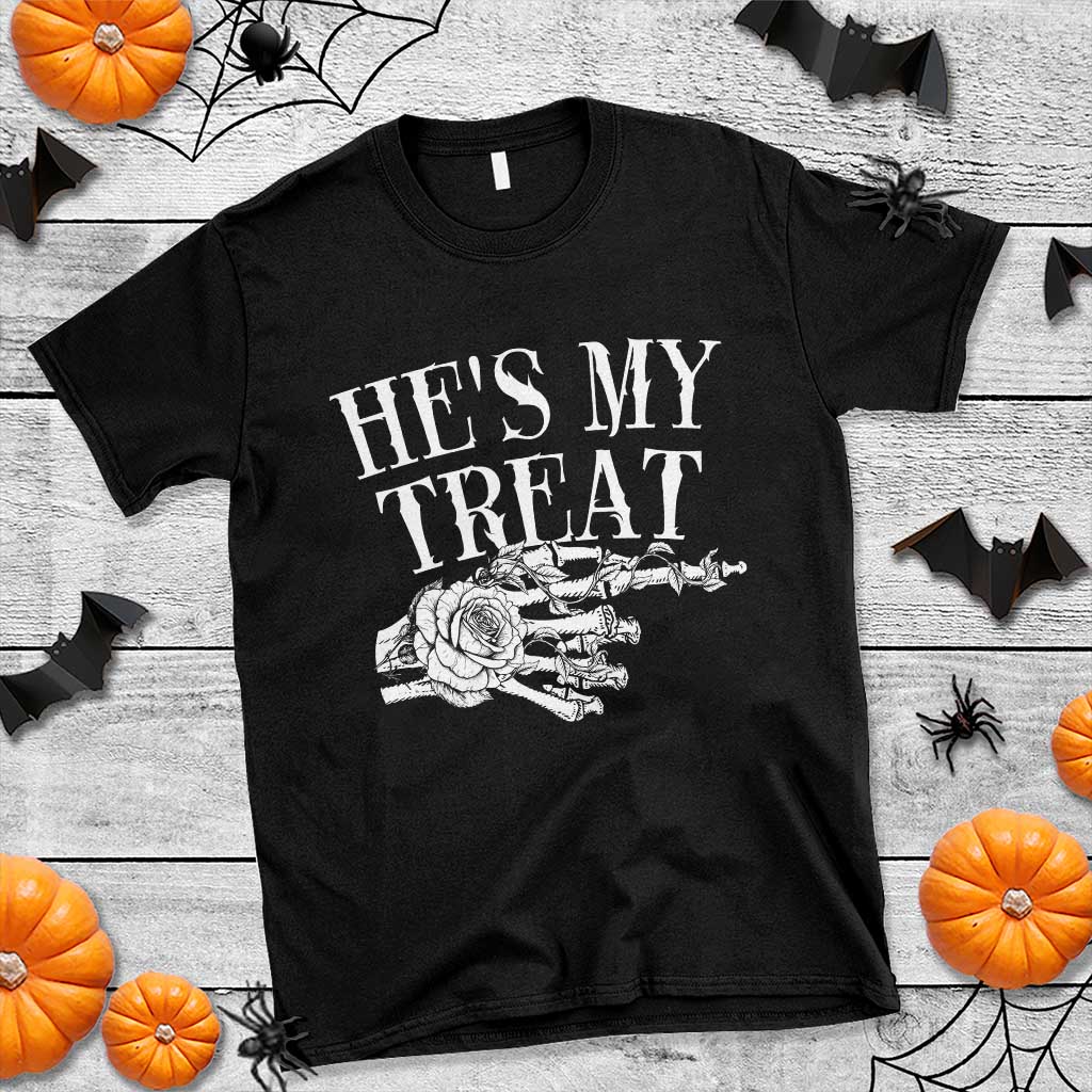 Halloween Couple Matching T Shirt He's My Treat Skeleton Hand - Wonder Print Shop