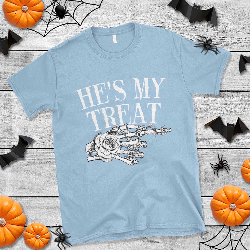 Halloween Couple Matching T Shirt He's My Treat Skeleton Hand - Wonder Print Shop
