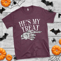 Halloween Couple Matching T Shirt He's My Treat Skeleton Hand - Wonder Print Shop