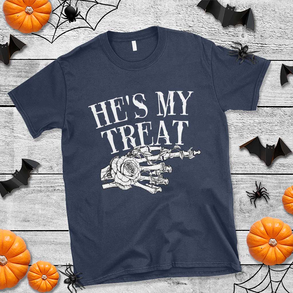 Halloween Couple Matching T Shirt He's My Treat Skeleton Hand - Wonder Print Shop