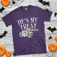 Halloween Couple Matching T Shirt He's My Treat Skeleton Hand - Wonder Print Shop
