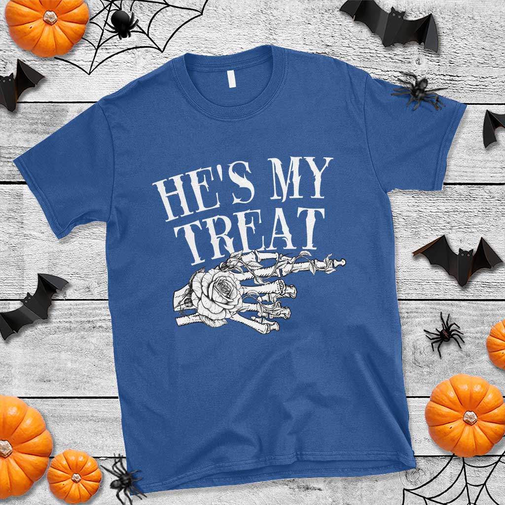 Halloween Couple Matching T Shirt He's My Treat Skeleton Hand - Wonder Print Shop