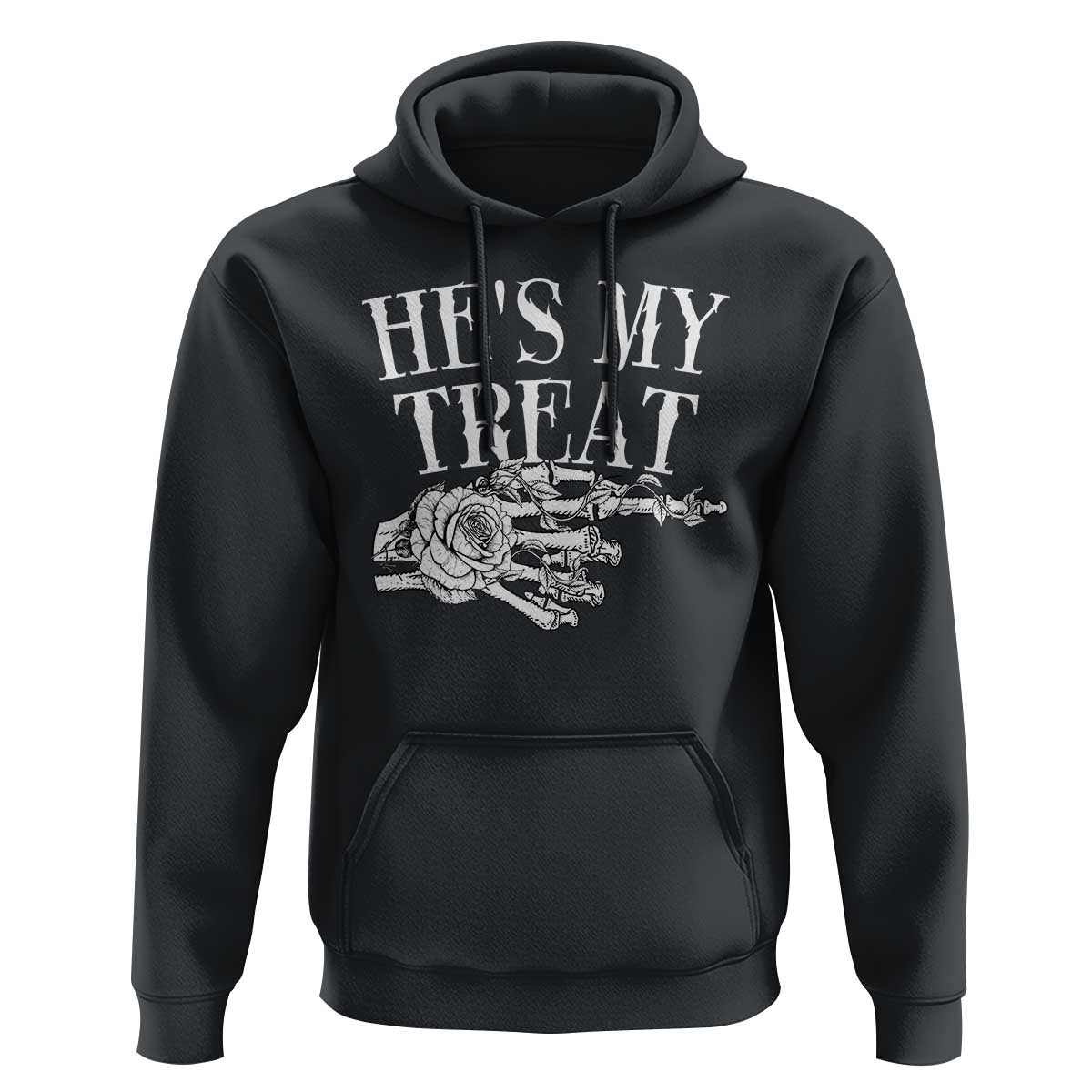 Halloween Couple Matching Hoodie He's My Treat Skeleton Hand - Wonder Print Shop