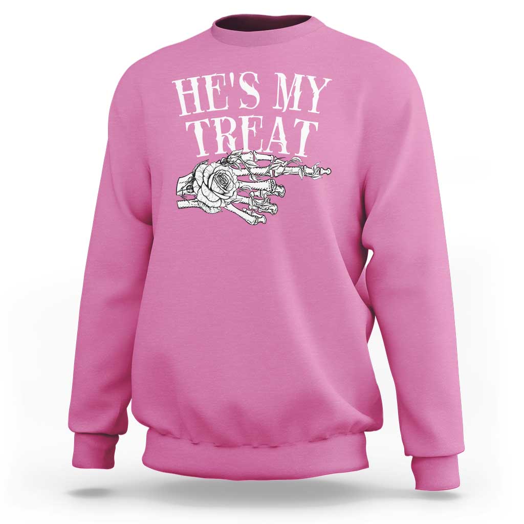 Halloween Couple Matching Sweatshirt He's My Treat Skeleton Hand - Wonder Print Shop