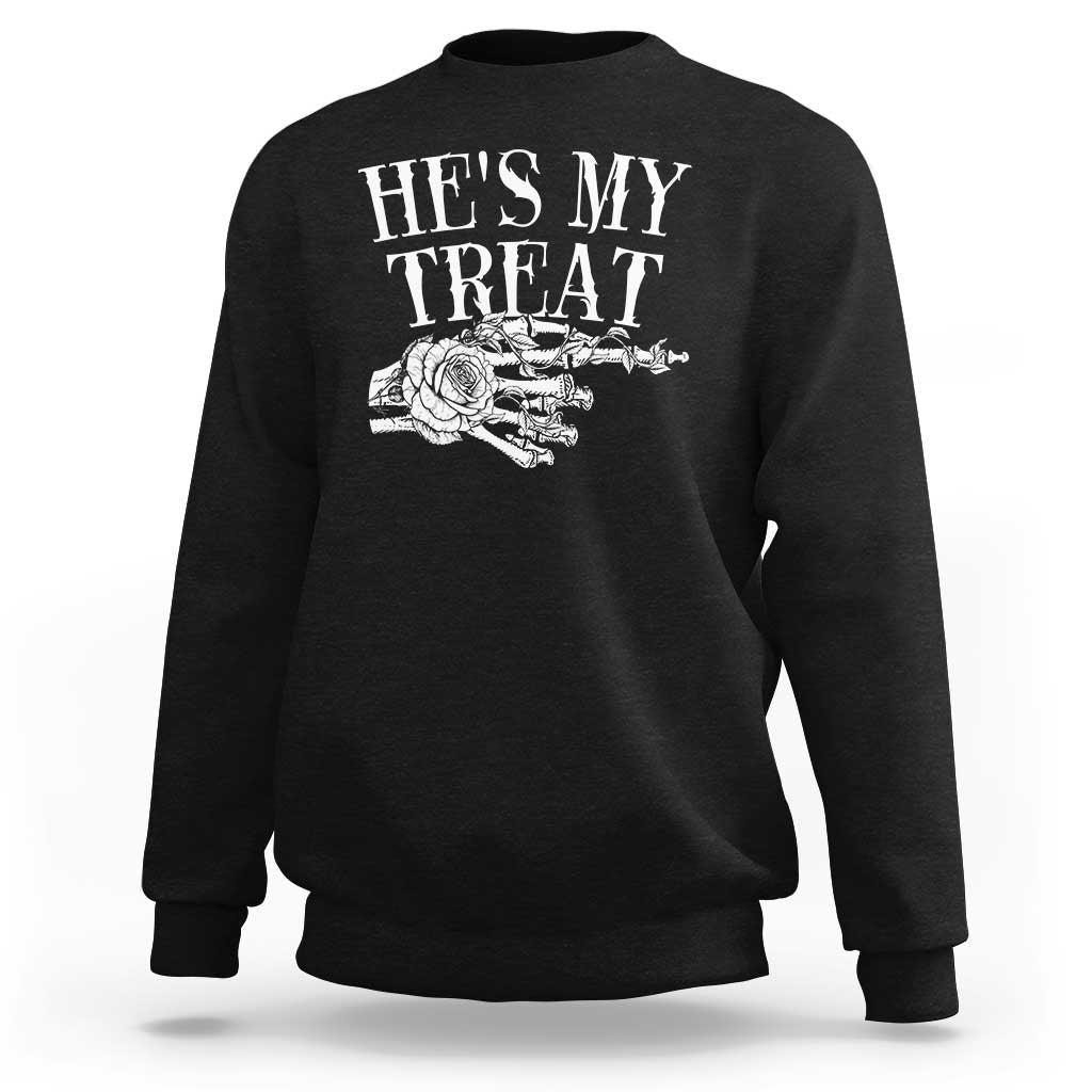 Halloween Couple Matching Sweatshirt He's My Treat Skeleton Hand - Wonder Print Shop