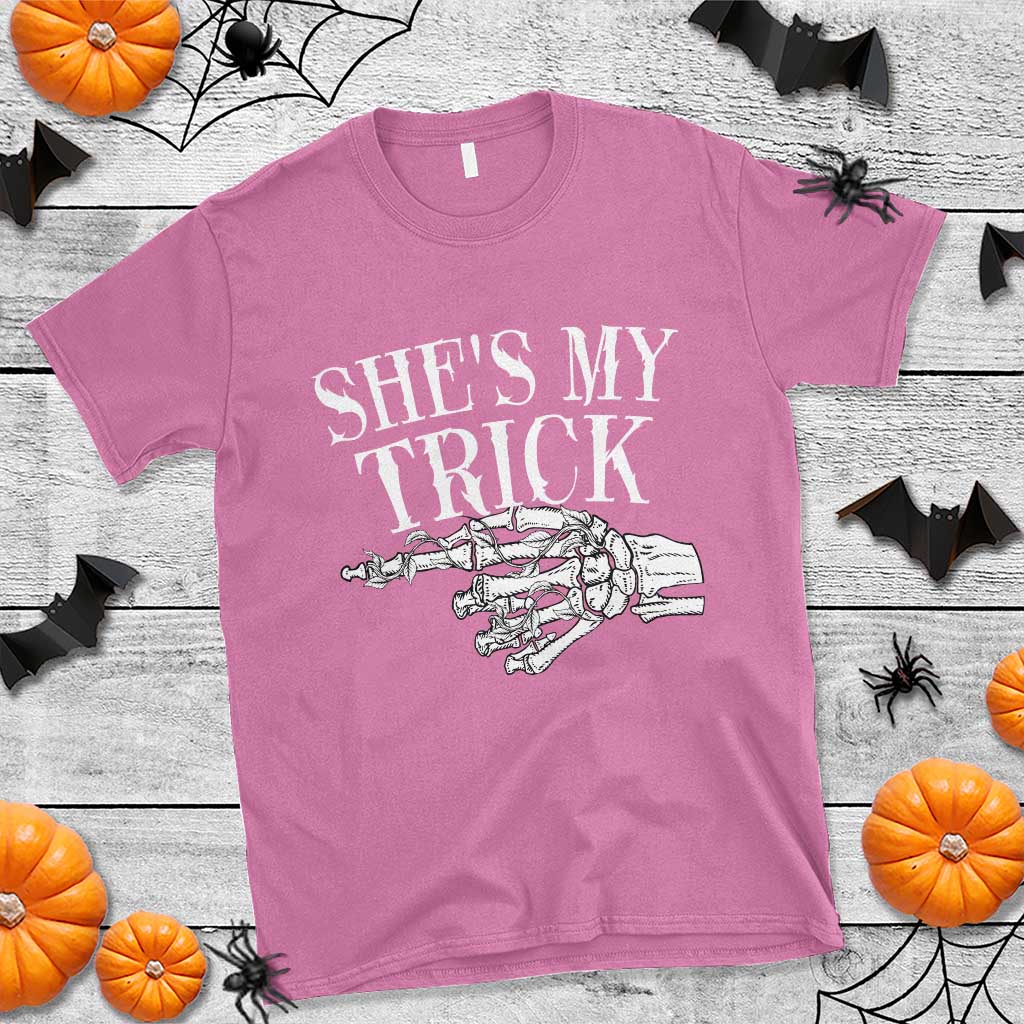 Halloween Couple Matching T Shirt She's My Trick Skeleton Hand - Wonder Print Shop