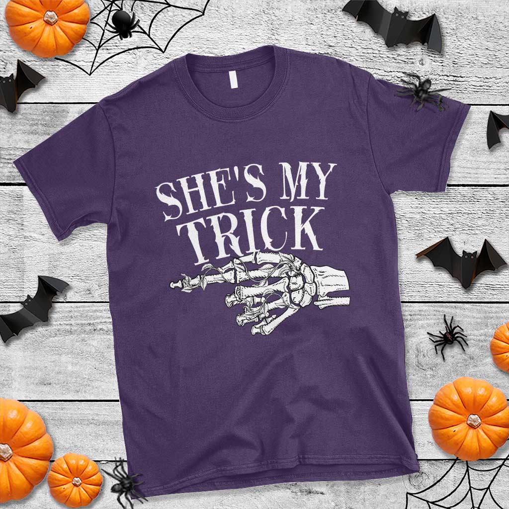Halloween Couple Matching T Shirt She's My Trick Skeleton Hand - Wonder Print Shop