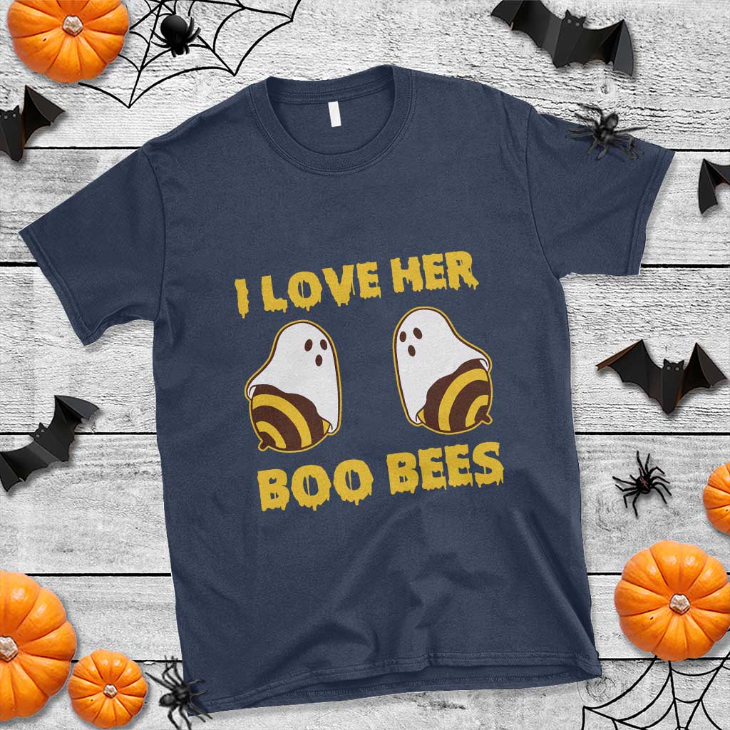 Halloween Couple Matching T Shirt I Love Her Boo Bees - Wonder Print Shop