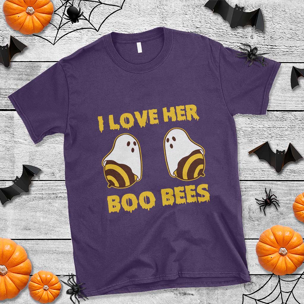 Halloween Couple Matching T Shirt I Love Her Boo Bees - Wonder Print Shop