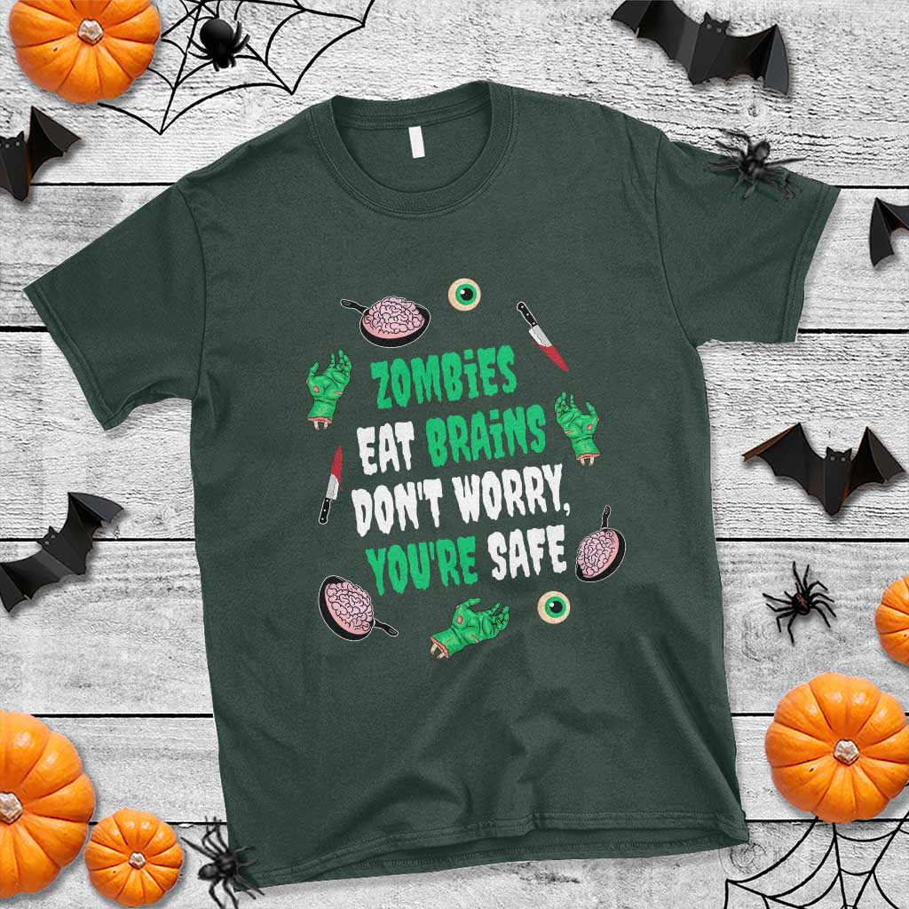 Funny Halloween T Shirt Zombies Eat Brains So You're Safe - Wonder Print Shop
