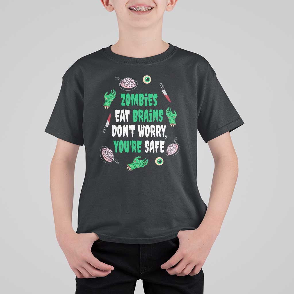 Funny Halloween T Shirt For Kid Zombies Eat Brains So You're Safe - Wonder Print Shop