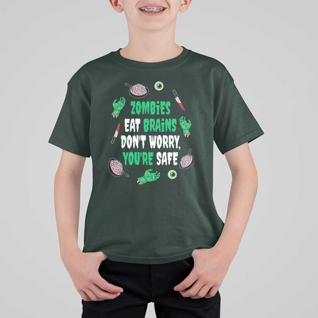 Funny Halloween T Shirt For Kid Zombies Eat Brains So You're Safe - Wonder Print Shop
