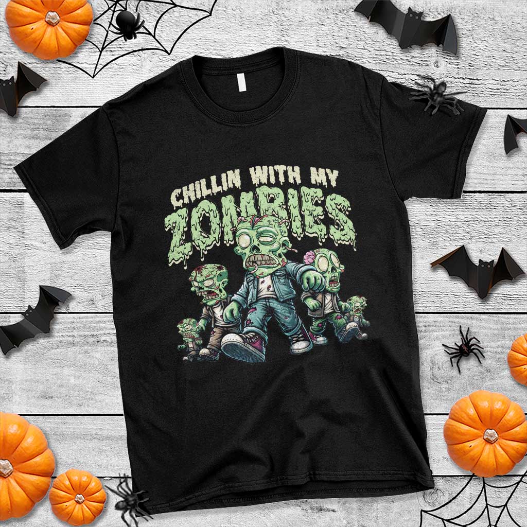 Funny Halloween T Shirt Chillin With My Zombies - Wonder Print Shop