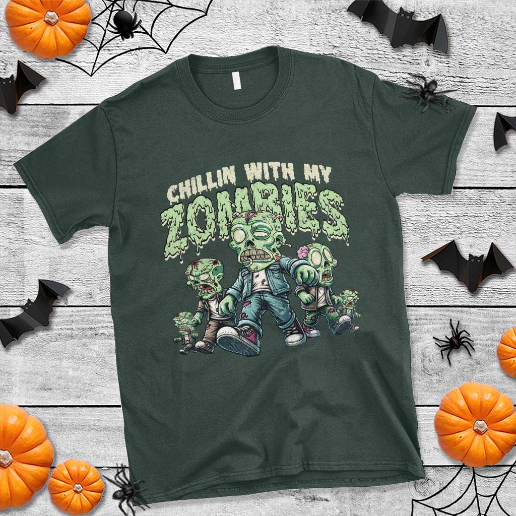 Funny Halloween T Shirt Chillin With My Zombies - Wonder Print Shop