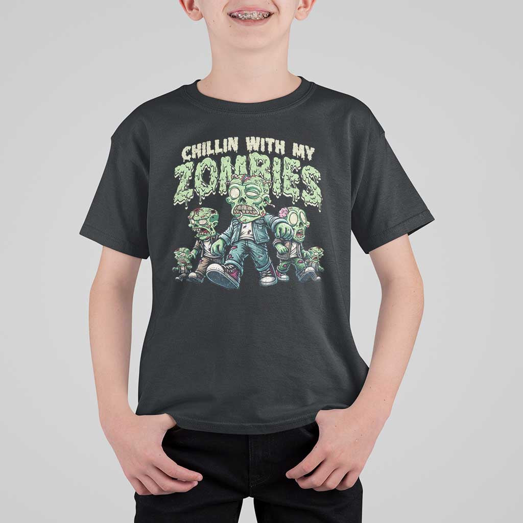 Funny Halloween T Shirt For Kid Chillin With My Zombies - Wonder Print Shop