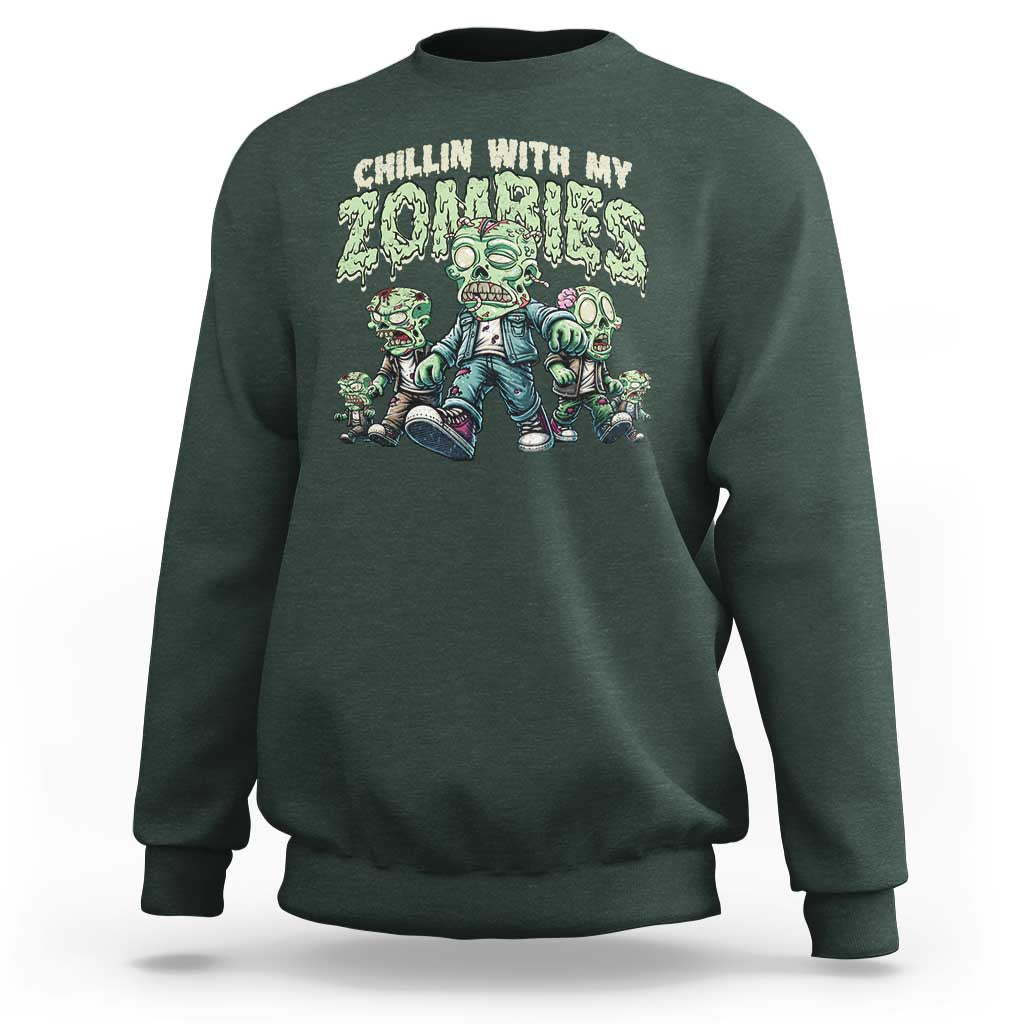 Funny Halloween Sweatshirt Chillin With My Zombies - Wonder Print Shop