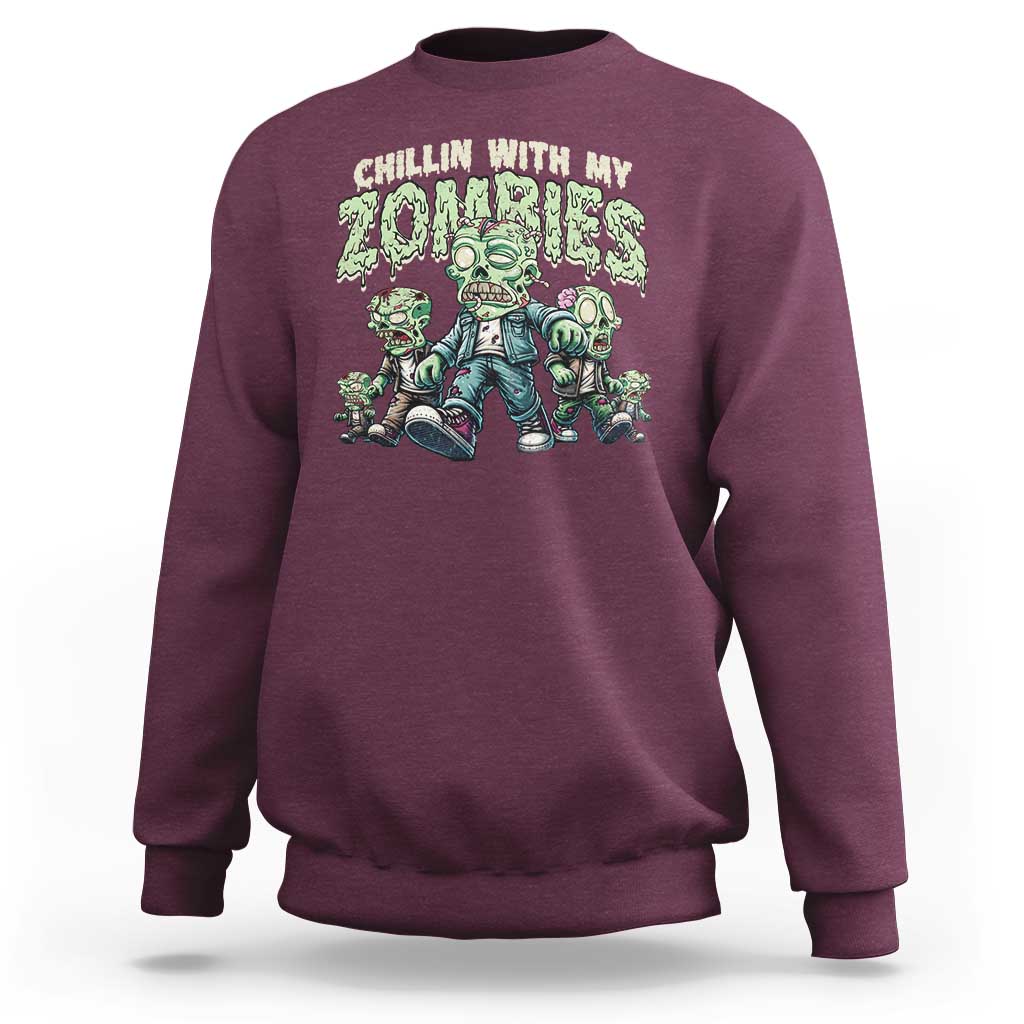 Funny Halloween Sweatshirt Chillin With My Zombies - Wonder Print Shop