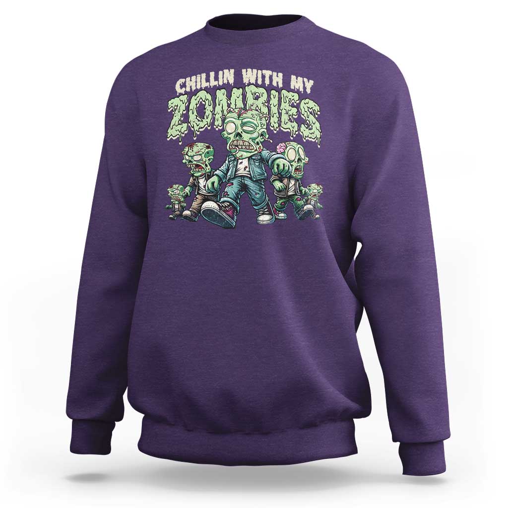 Funny Halloween Sweatshirt Chillin With My Zombies - Wonder Print Shop