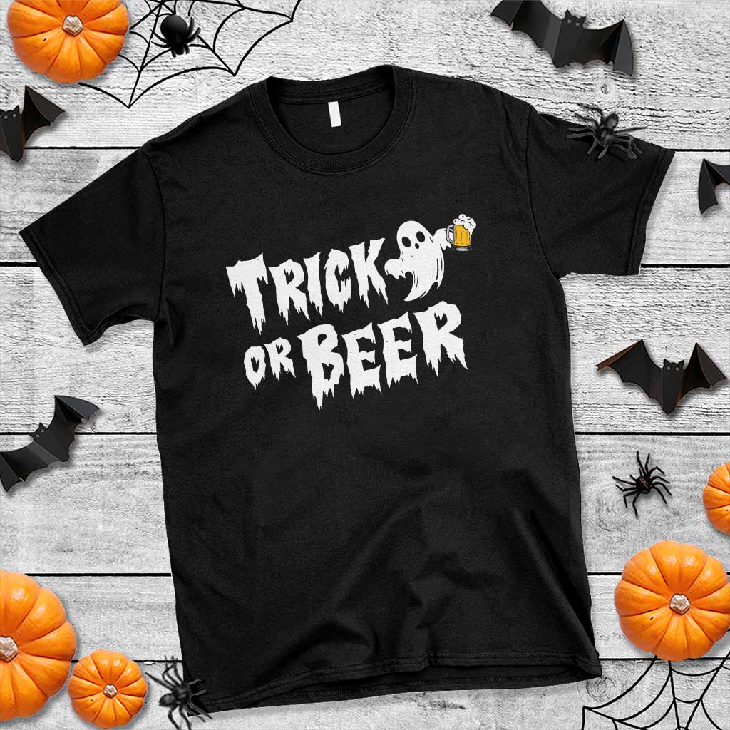 Funny Halloween Beer T Shirt Trick Or Beer Drinking Ghost - Wonder Print Shop