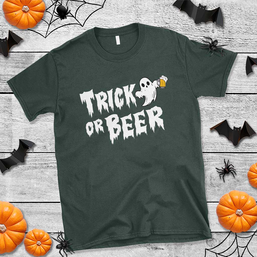 Funny Halloween Beer T Shirt Trick Or Beer Drinking Ghost - Wonder Print Shop