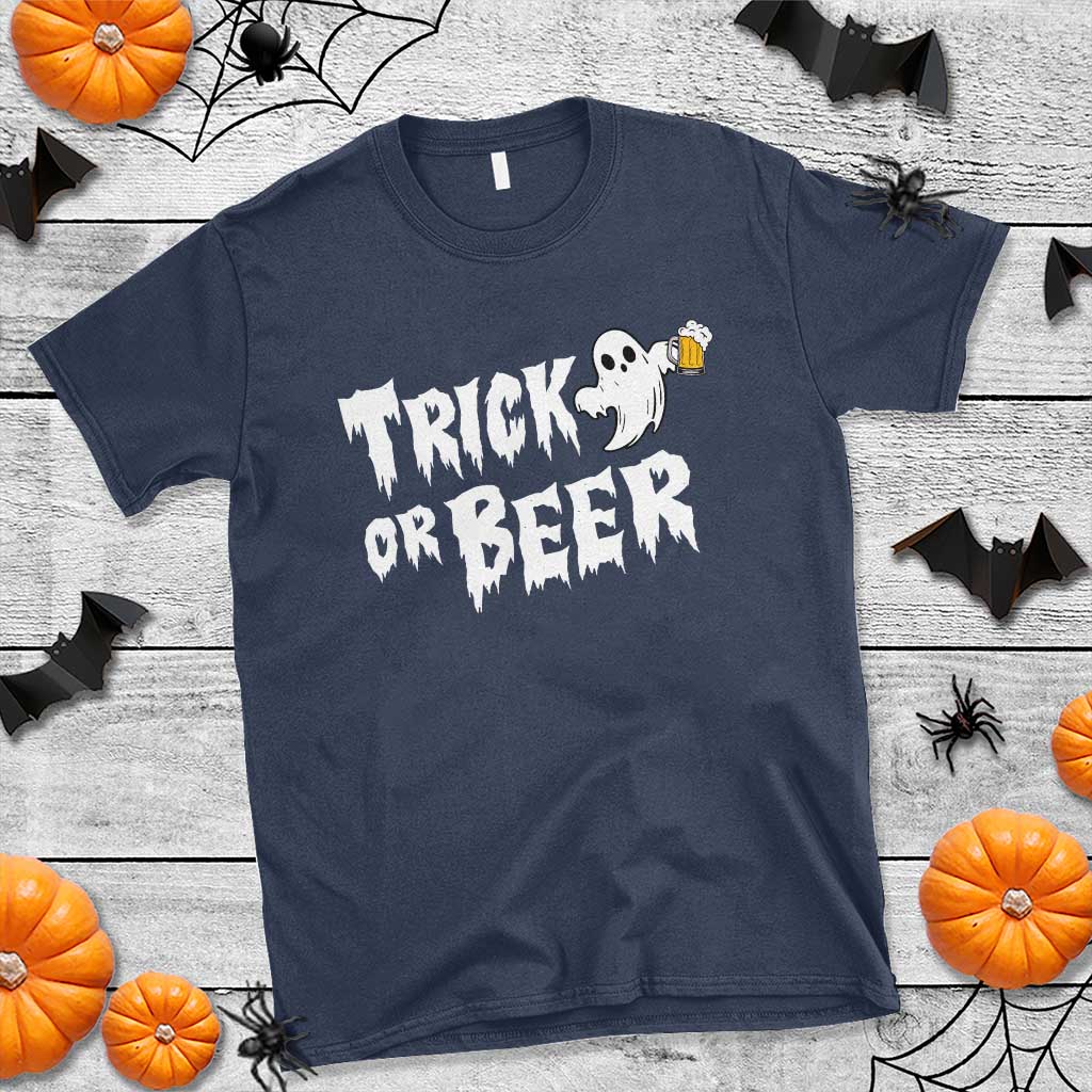 Funny Halloween Beer T Shirt Trick Or Beer Drinking Ghost - Wonder Print Shop