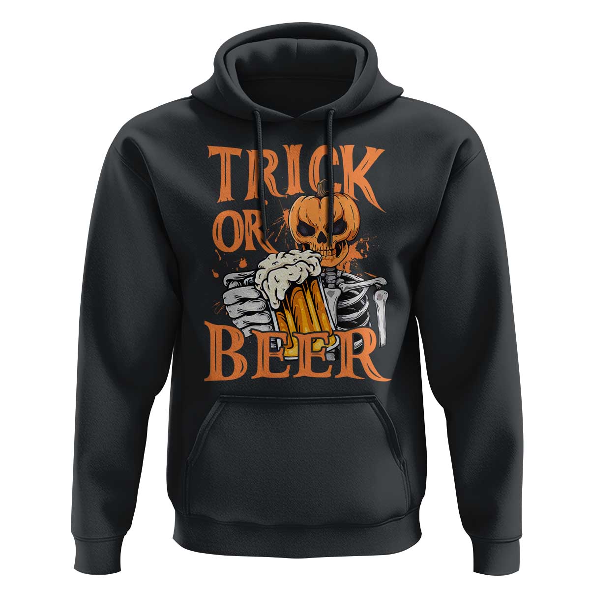 Funny Halloween Beer Hoodie Trick Or Beer Drinking Pumpkin Skeleton