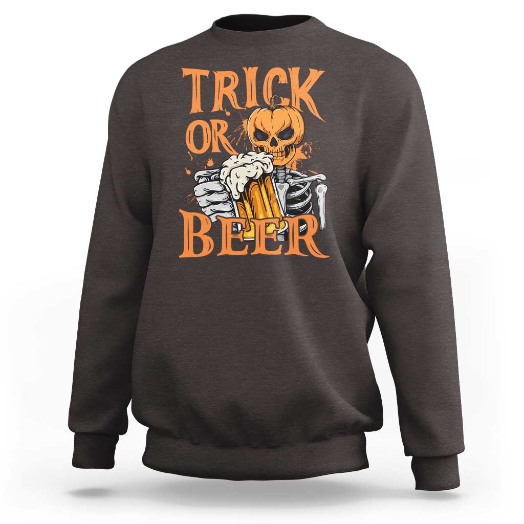 Funny Halloween Beer Sweatshirt Trick Or Beer Drinking Pumpkin Skeleton - Wonder Print Shop