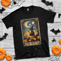 Black Cat Witch T Shirt The Witch Tarot Card Starry Night Spooky Halloween - Wonder Print Shop