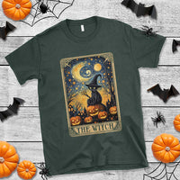 Black Cat Witch T Shirt The Witch Tarot Card Starry Night Spooky Halloween - Wonder Print Shop