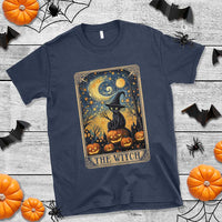 Black Cat Witch T Shirt The Witch Tarot Card Starry Night Spooky Halloween - Wonder Print Shop