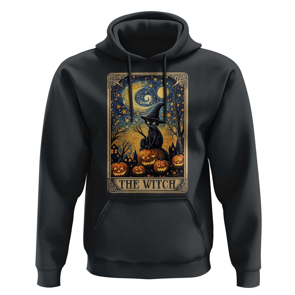 Black Cat Witch Hoodie The Witch Tarot Card Starry Night Spooky Halloween