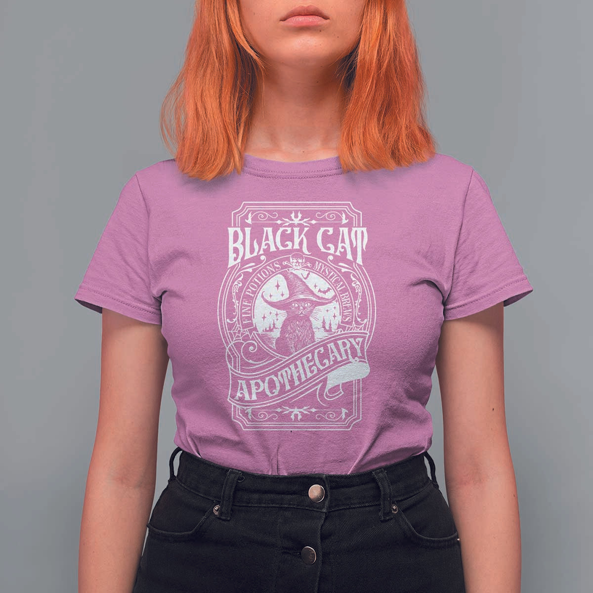 Black Cat Witch T Shirt For Women Salem Apothecary Halloween