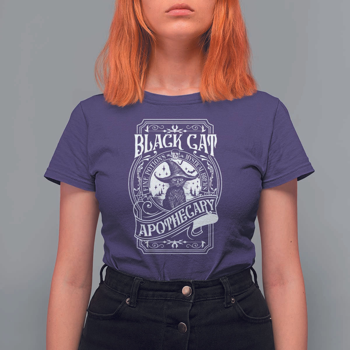 Black Cat Witch T Shirt For Women Salem Apothecary Halloween