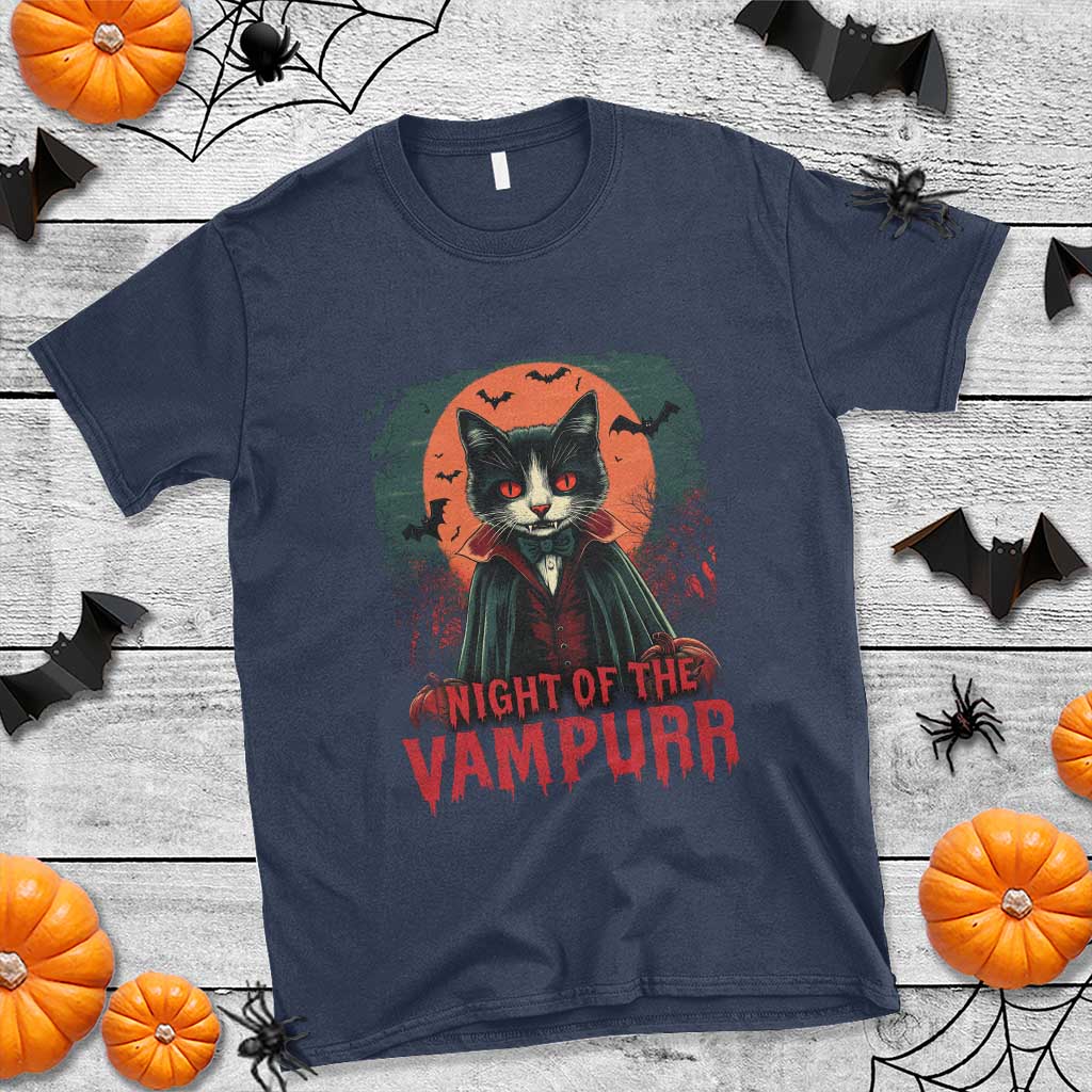 Halloween Vampire Cat T Shirt Night Of The Vampurr - Wonder Print Shop