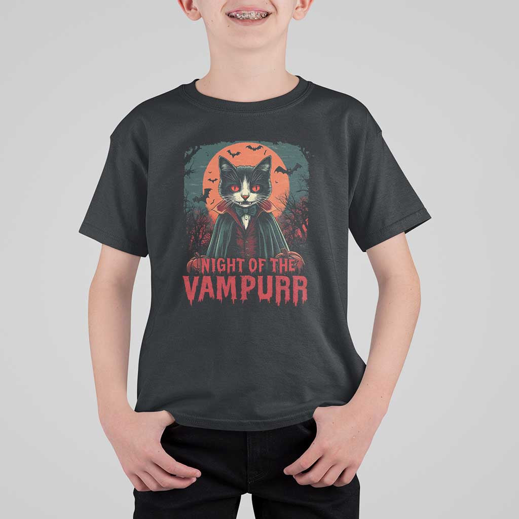 Halloween Vampire Cat T Shirt For Kid Night Of The Vampurr - Wonder Print Shop