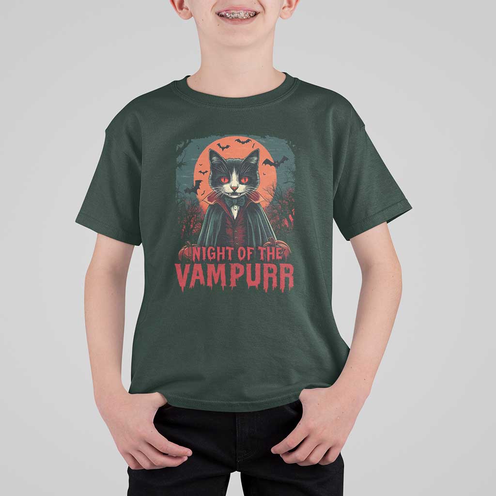 Halloween Vampire Cat T Shirt For Kid Night Of The Vampurr - Wonder Print Shop