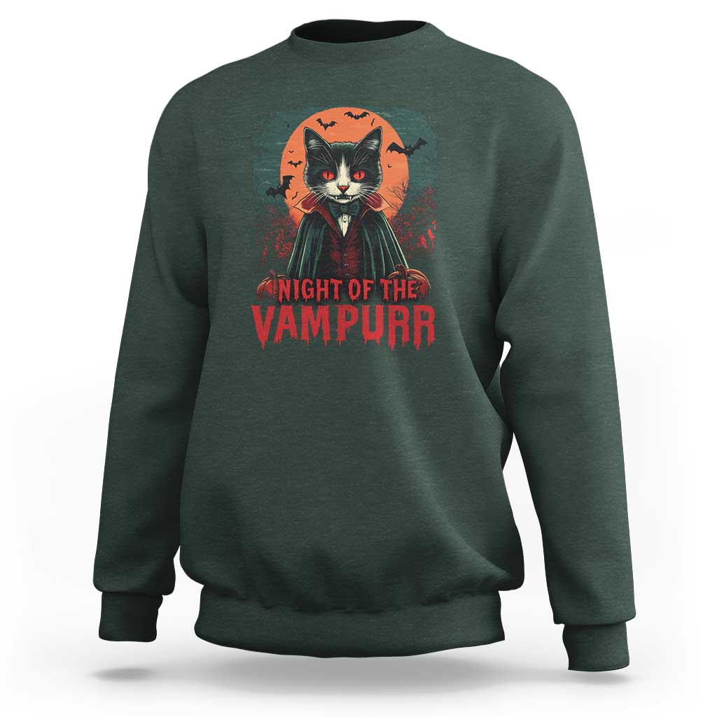 Halloween Vampire Cat Sweatshirt Night Of The Vampurr - Wonder Print Shop
