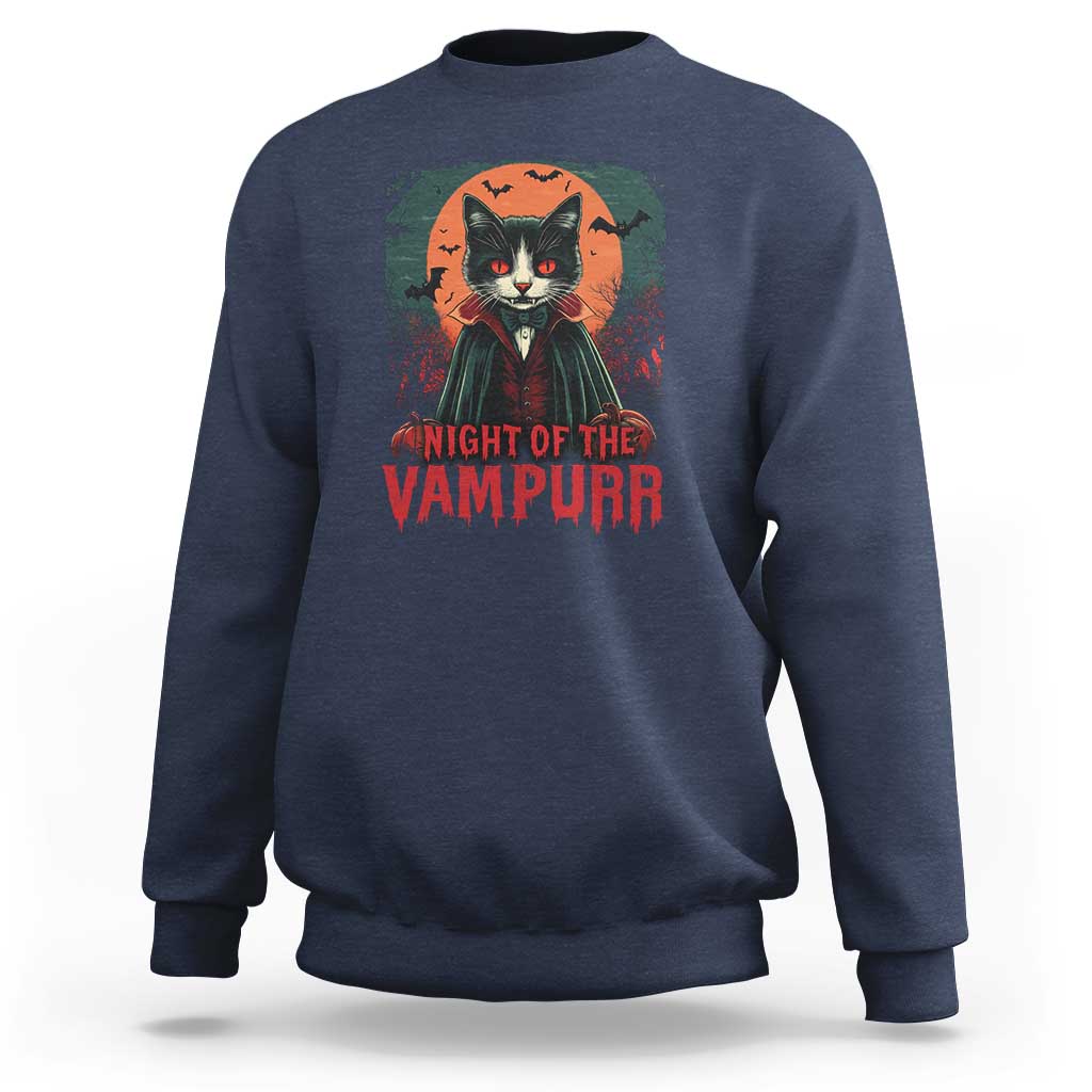Halloween Vampire Cat Sweatshirt Night Of The Vampurr - Wonder Print Shop