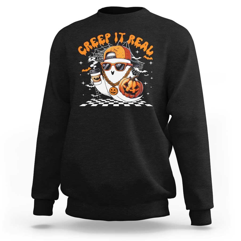 Funny Halloween Hip Hop Sweatshirt Creep It Real Gangster Ghost - Wonder Print Shop