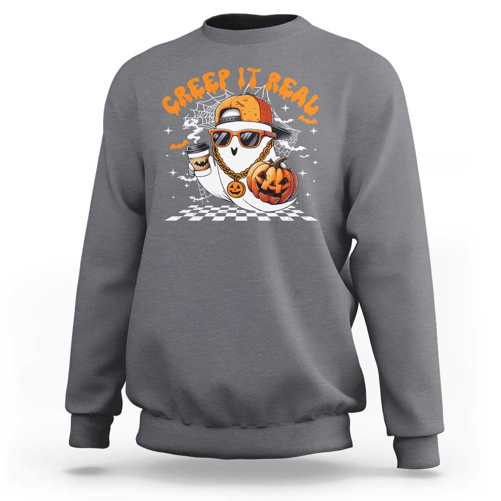 Funny Halloween Hip Hop Sweatshirt Creep It Real Gangster Ghost - Wonder Print Shop