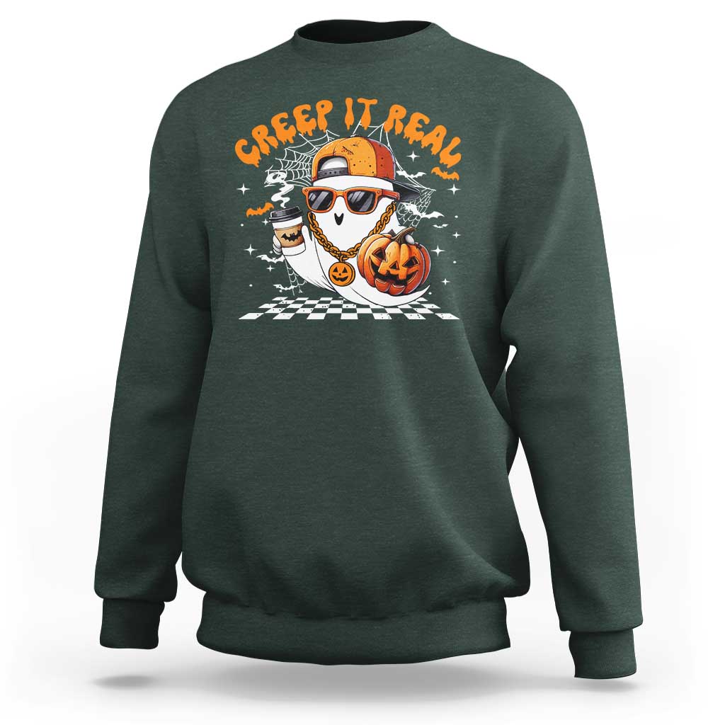 Funny Halloween Hip Hop Sweatshirt Creep It Real Gangster Ghost - Wonder Print Shop