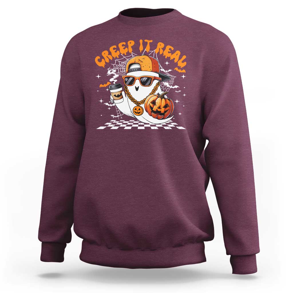 Funny Halloween Hip Hop Sweatshirt Creep It Real Gangster Ghost - Wonder Print Shop