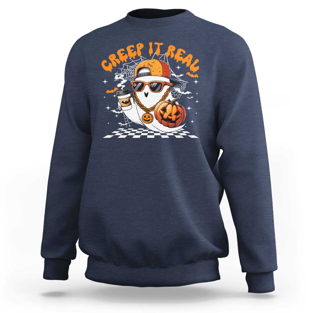 Funny Halloween Hip Hop Sweatshirt Creep It Real Gangster Ghost - Wonder Print Shop