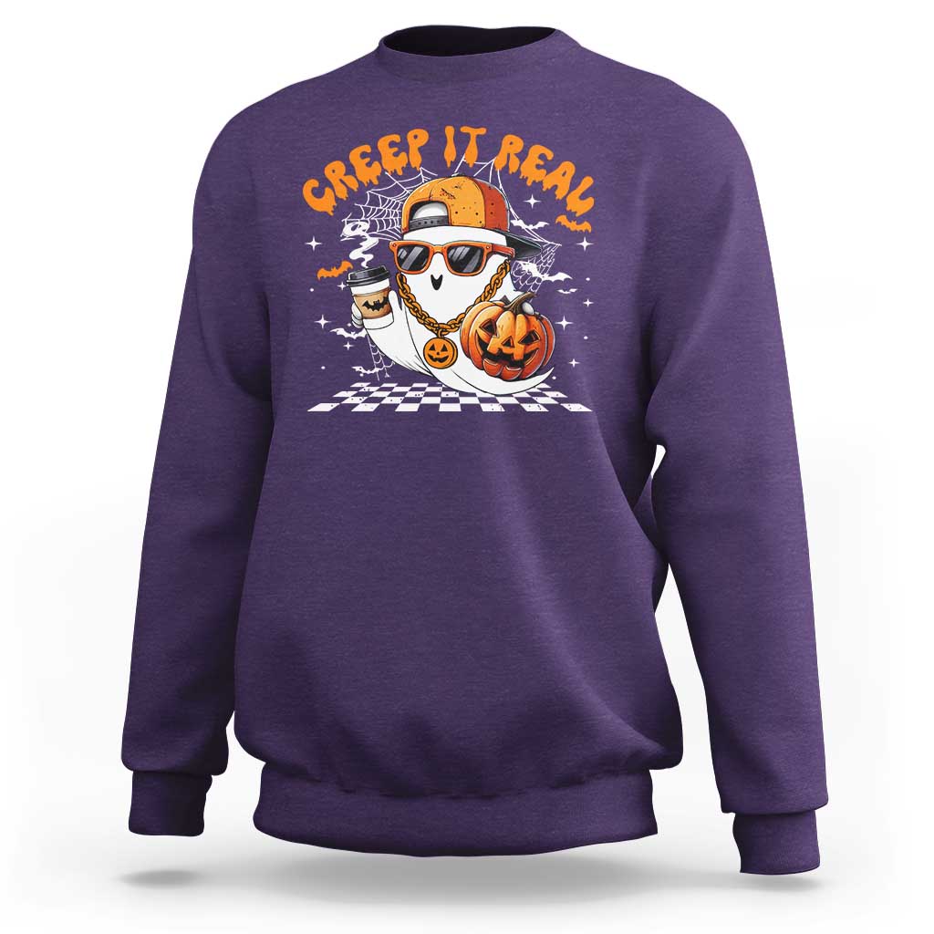 Funny Halloween Hip Hop Sweatshirt Creep It Real Gangster Ghost - Wonder Print Shop